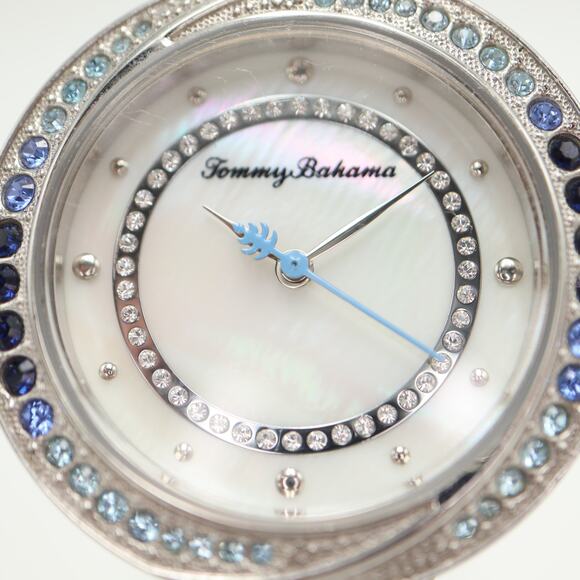 Tommy Bahama Silver Tone Blue Gem Set 35mm MOP Womens Watch Leather New Battery main image 10